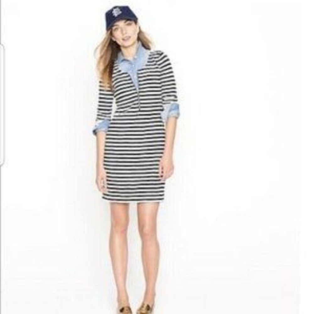J Crew half zip stripped cotton dress with 3/4 sleeves size S